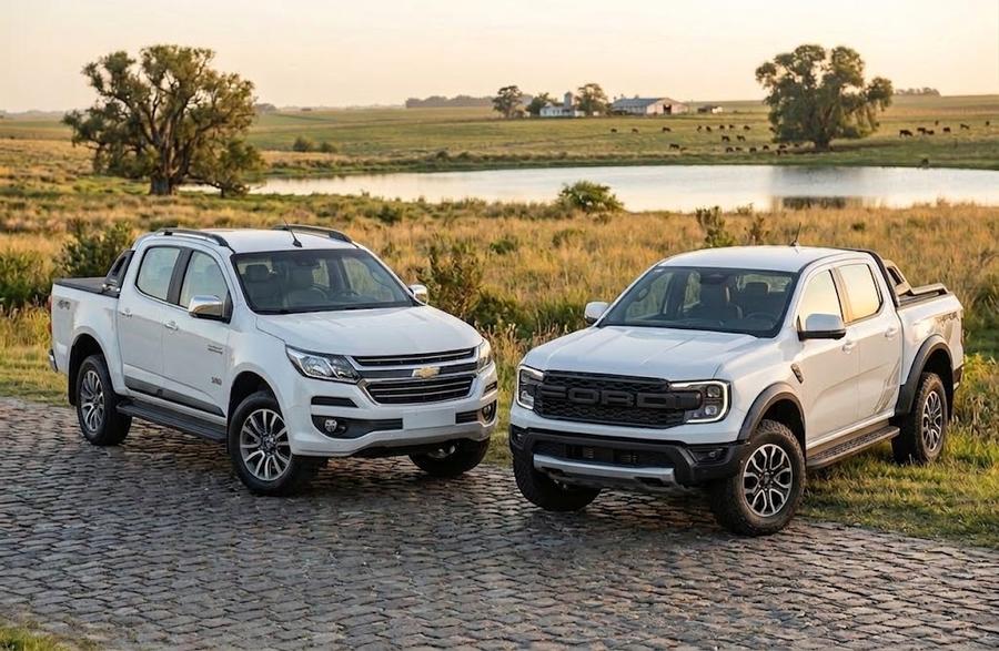 Pick-ups 4x4 Chevrolet S10 y Ford Ranger de la flota Transbord en zona rural